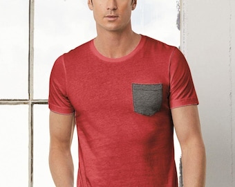 Jersey Pocket Tee Unisex Shirt: Retail Fit, Left Chest Pocket - Airlume Cotton Blend, Tear Away Label, S-2XL