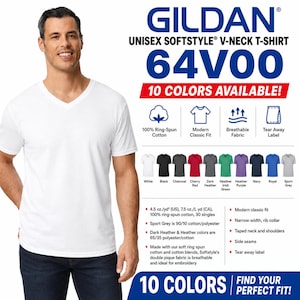 Custom Gildan Adult Softstyle V-Neck T-Shirt Cotton Short Sleeve Blank Custom Tee Top S-3XL 64V00