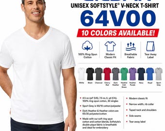 Custom Gildan Adult Softstyle V-Neck T-Shirt Cotton Short Sleeve Blank Custom Tee Top S-3XL 64V00