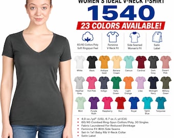 Next Level - Women's Ideal V-Neck T-Shirt - Custom or Plain Soft Womens Tee - 1540