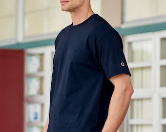 Camiseta de manga corta para hombre Champion: Camiseta informal de mezcla de algodón, cuello sin etiqueta (costuras resistentes, 12 colores, tallas S-3XL)