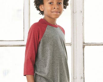 Youth Three-Quarter Sleeve Baseball Tee: Raglan Contrast Sleeves, Cotton Blend Fabric | Tear-Away Label, Kids S-XL