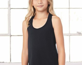 Youth Flowy Racerback Tank: Heather Polyester Blend - Lightweight Fabric, Relaxed Fit, Girls Summer Top, Sizes 6-16