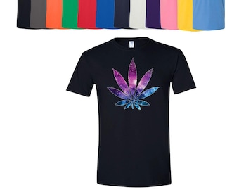 Cannabis T-Shirt Colorful Galaxy Weed: Cosmic Print Apparel, Soft Cotton Blend (Lightweight, Unisex S-3XL)