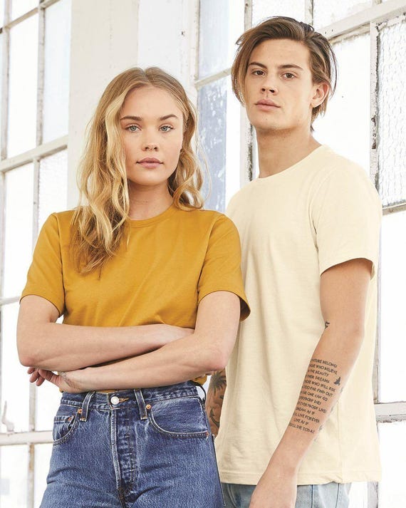Unisex Jersey Tee Cotton Shirt: Retail Fit, Soft Durable Fabric - Bella + Canvas 3001, Airlume Cotton, XS-3XL