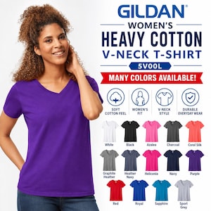 Gildan - Heavy Cotton Women’s V-Neck Short Sleeve T-Shirt Tee - 5V00L