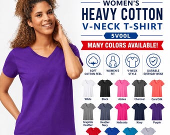 Gildan - Heavy Cotton Women’s V-Neck Short Sleeve T-Shirt Tee - 5V00L