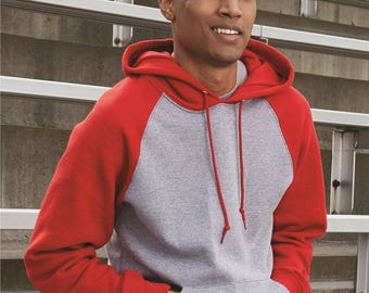 Russell Athletic Hoodie Raglan Sweatshirt, Colorblock Design (Adult S-3XL, Moisture-Wicking Cotton Blend, Front Pouch)
