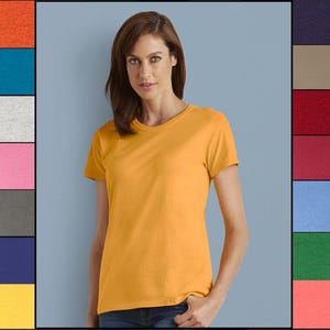 Gildan Womens Cotton T-Shirt: Semi-Fitted Contoured Silhouette - Preshrunk Heavyweight, Tear Away Label, Multiple Sizes