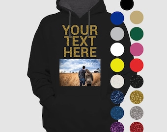 Custom Hoodie Personalized Photo Print - Glitter Text Sweatshirt, Soft Cotton Blend, Gift for Dad, Multiple Sizes