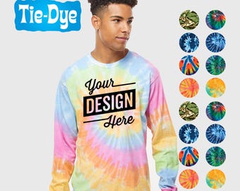 Put a photo on a Tie-Dye Long Sleeve T-Shirt Custom Text, Glitter Sayings, Custom Tee, Make Your Own Shirt, Personalized Tie Dye Shirt Gift