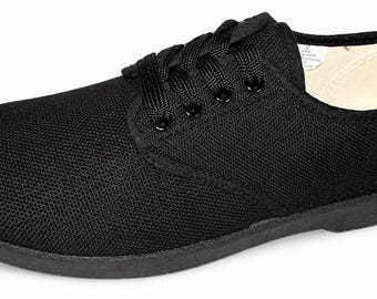 Zig Zag Black Canvas Sneakers, Lightweight Cotton Slip-On Shoes 7204