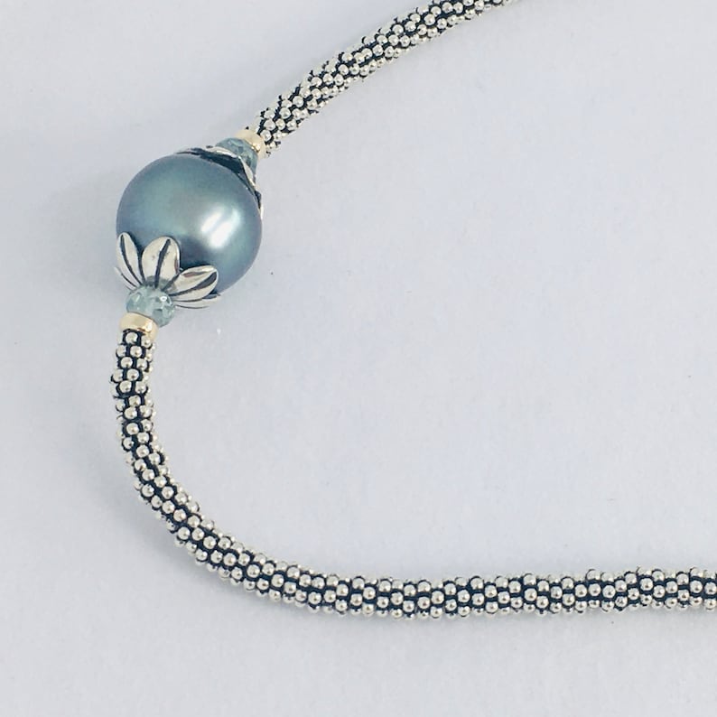 Designer Quality Green Amethyst Sterling Silver Lobster Clasp South Sea Pearl focal Necklace Faceted 14k GF Bali Sterling Silver