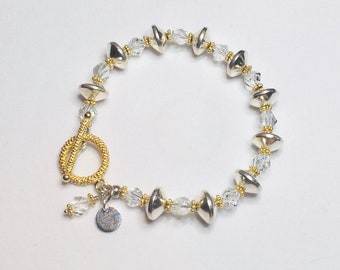 Bracelet, Sterling Silver, Gold Vermeil, Swarovski Crystals (Helix), Clear