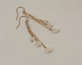 Dangle Opal Earrings, Chain earrings, French Hooks, Coin Opals, 14k Goldfilled, Graduated, Faceted Opal Rondelle, Designer, Quality Gemstone