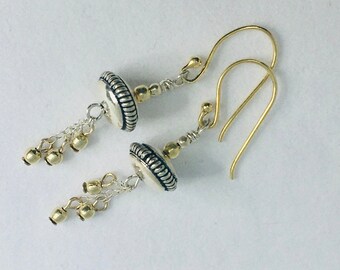 Dangle earrings, vermeil bead dangle, vermeil French hooks, Sterling silver, Saucer beads