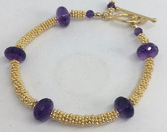 Bracelet, Amethyst, Gemstones, Faceted, Rondels, Vermeil daisy beads, 14k gold filled beads, 14k gf Toggle, A+ beads, Designer Quality