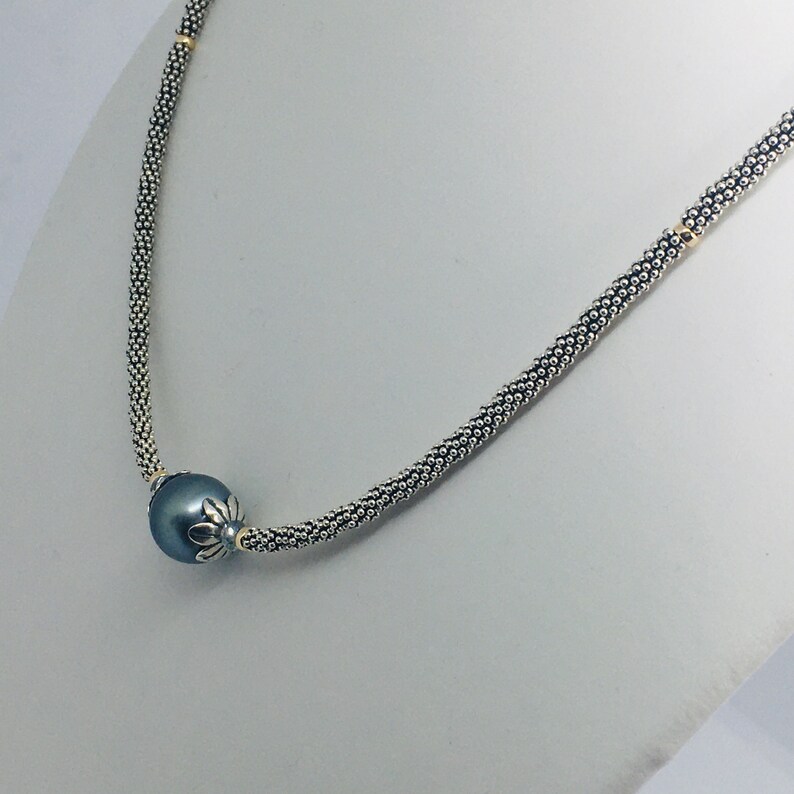 Designer Quality Green Amethyst Sterling Silver Lobster Clasp South Sea Pearl focal Necklace Faceted 14k GF Bali Sterling Silver