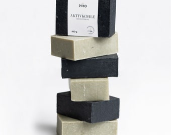 PIMO Face Soap Activated Charcoal - 100g Genuine Handmade Face Soap - Palm Oil Free - Against Impure Skin - Made in Austria