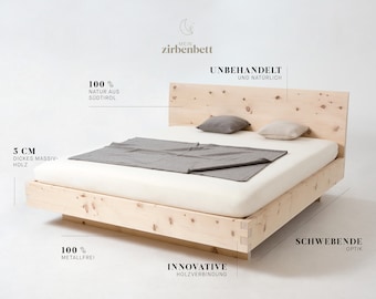 Solid Tyrolean pine bed including slatted frame in pine