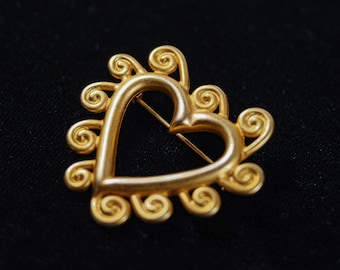 Vintage firmado "AK" Anne Klein broche de corazón de oro mate
