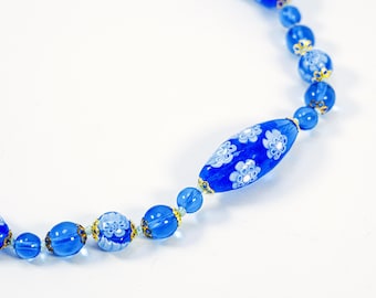 Gargantilla vintage con cuentas de cristal Millefiori de Murano en color azul bígaro
