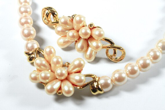 RARE vintage SET Richelieu pink faux pearl neckla… - image 2