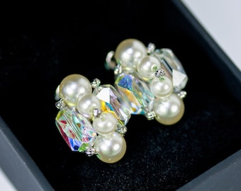 Pendientes vintage Sherman con cuentas, perlas de imitación y cristal Swarovski.