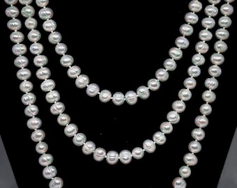 Collar con perlas de agua dulce genuinas, largo 10 mm x 7 mm, cierre de plata 925, 140 cm