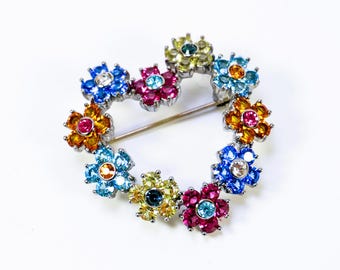 Broche vintage de corona de piedras preciosas múltiples en forma de corazón de Butler, regalo de San Valentín