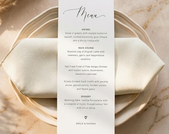 Wedding Menu Template - Minimalist Calligraphy Menu Card - Rehearsal Dinner, Editable, Printable, Digital Download