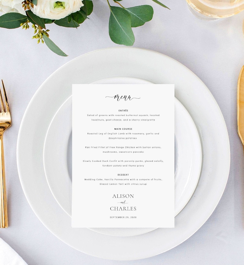Wedding Menu Template Classic Formal Dinner Menu Card Etsy