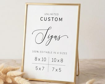 Custom Wedding Sign Template - Minimalist Calligraphy Unlimited Signs - Bridal Shower, Editable, Printable, Digital Download