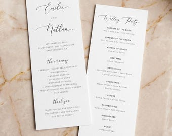 Catholic Wedding Program Template - Minimalist Calligraphy Ceremony Order of Service - Editable, Printable, Digital Download
