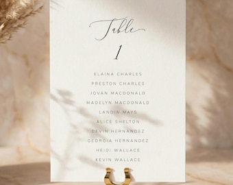 Wedding Seating Chart Cards Template - Minimalist Calligraphy Alphabetical Hanging - Editable, Printable, Digital Download