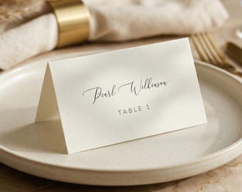 Wedding Place Cards Template - Minimalist Calligraphy Name Cards - Flat Folded, Editable, Printable, Digital Download