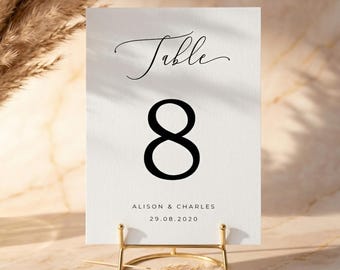 Wedding Table Number Template - Minimalist Calligraphy Table Numbers Sign - Editable, Printable, Digital Download