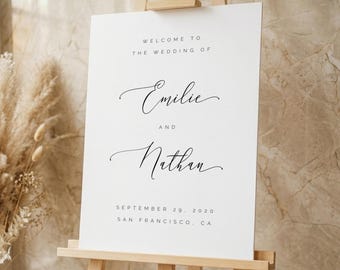 Wedding Welcome Sign Template - Minimalist Calligraphy Ceremony Reception - Editable, Printable, Wedding Signage, Digital Download