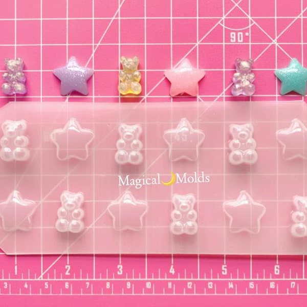 Kawaii Decoden Bears & Stars Flexible Plastic Resin Mold Set ~ 12 pc