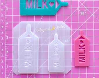 Molde de resina plástica flexible con forma de cartón de leche Kawaii ~ 2 unidades