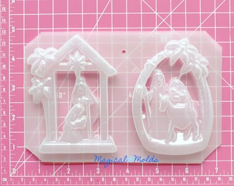 New! Nativity Ornament Set Flexible Plastic Resin Soap Mold ~ 2 pc