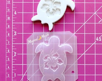 Hibiscus Sea Turtle Flexible Plastic Resin Mold ~ 1 pc