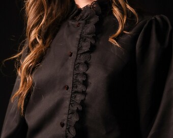 Vintage White Button up Tuxedo Style Blouse by Lady Holiday