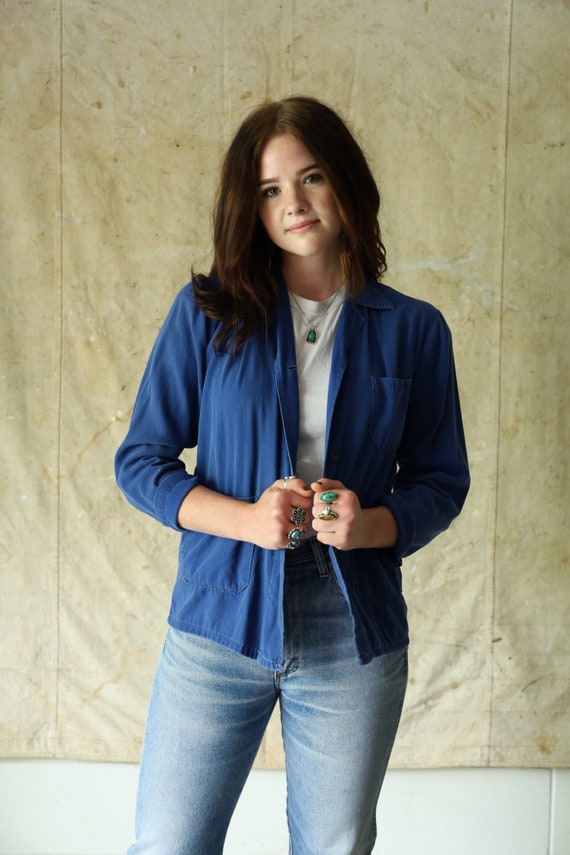 Vintage French Cotton Chore Coat in Dark Blue