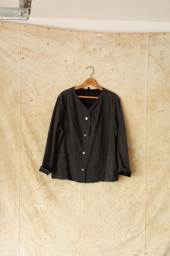 Vintage French Cotton Chef/Chore Coat in Black