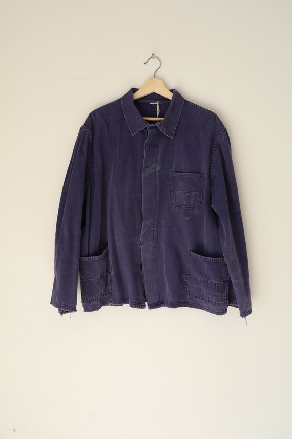 Vintage French Cotton Chore Coat in Dark Blue