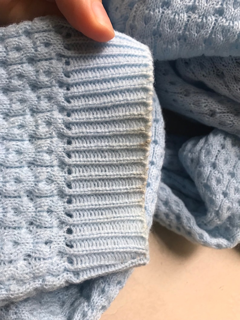 Vintage Pastel Blue Knitted Cardigan Knit Sweater 70s 80s