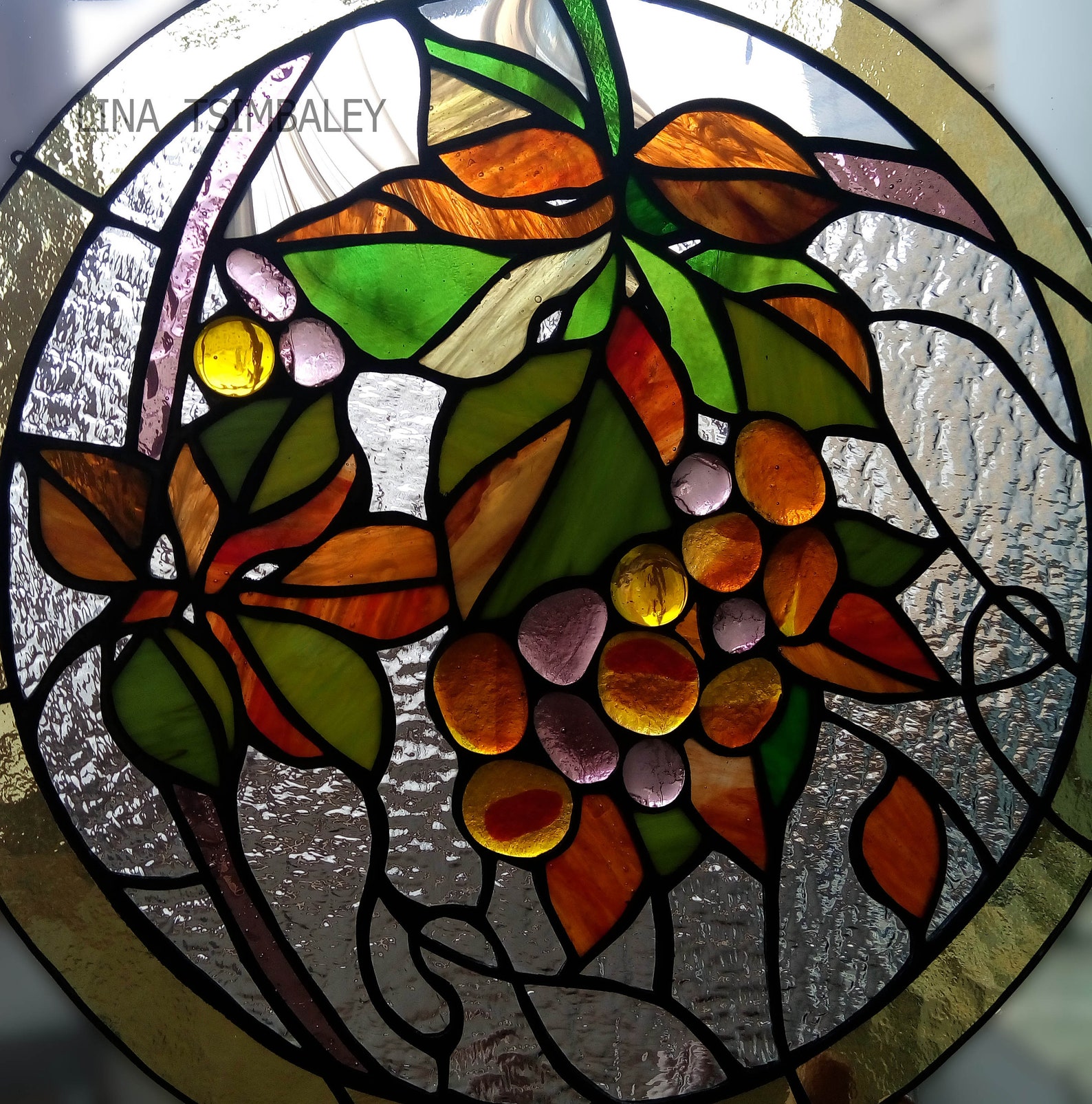 Stained glass panel Grape. Hanging Grape. Tiffany Etsy