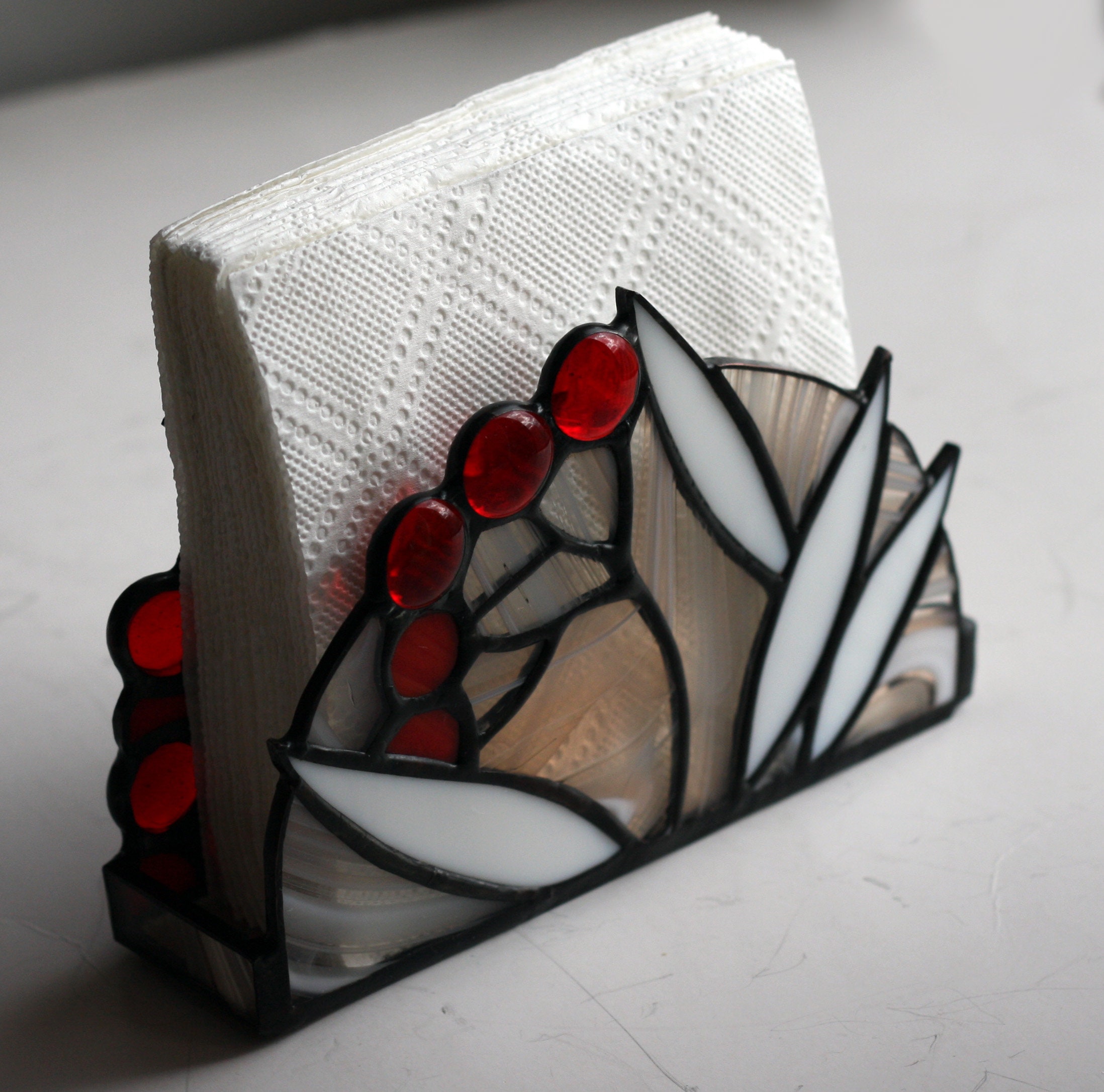 Rowan. Stained glass napkin holder. Tiffany Napkin Etsy