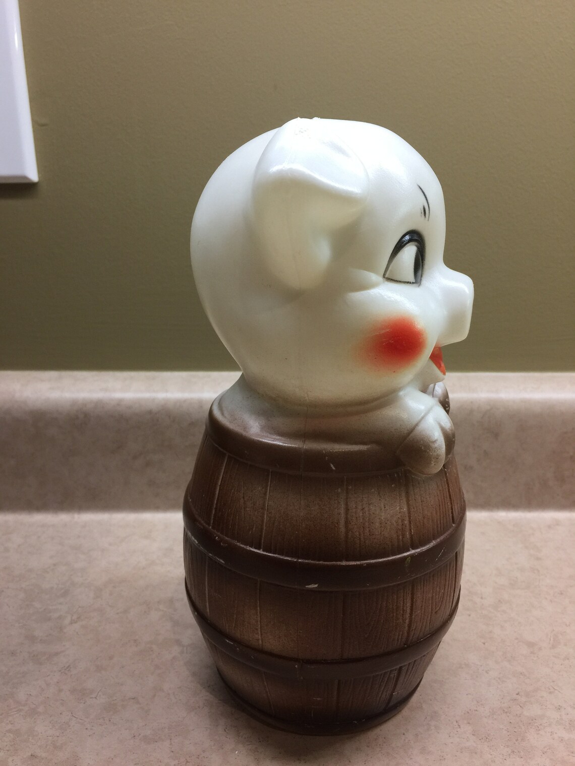 Vintage Plastic Blow Mold Pig Piggy Coin Bank in a Barrel Etsy